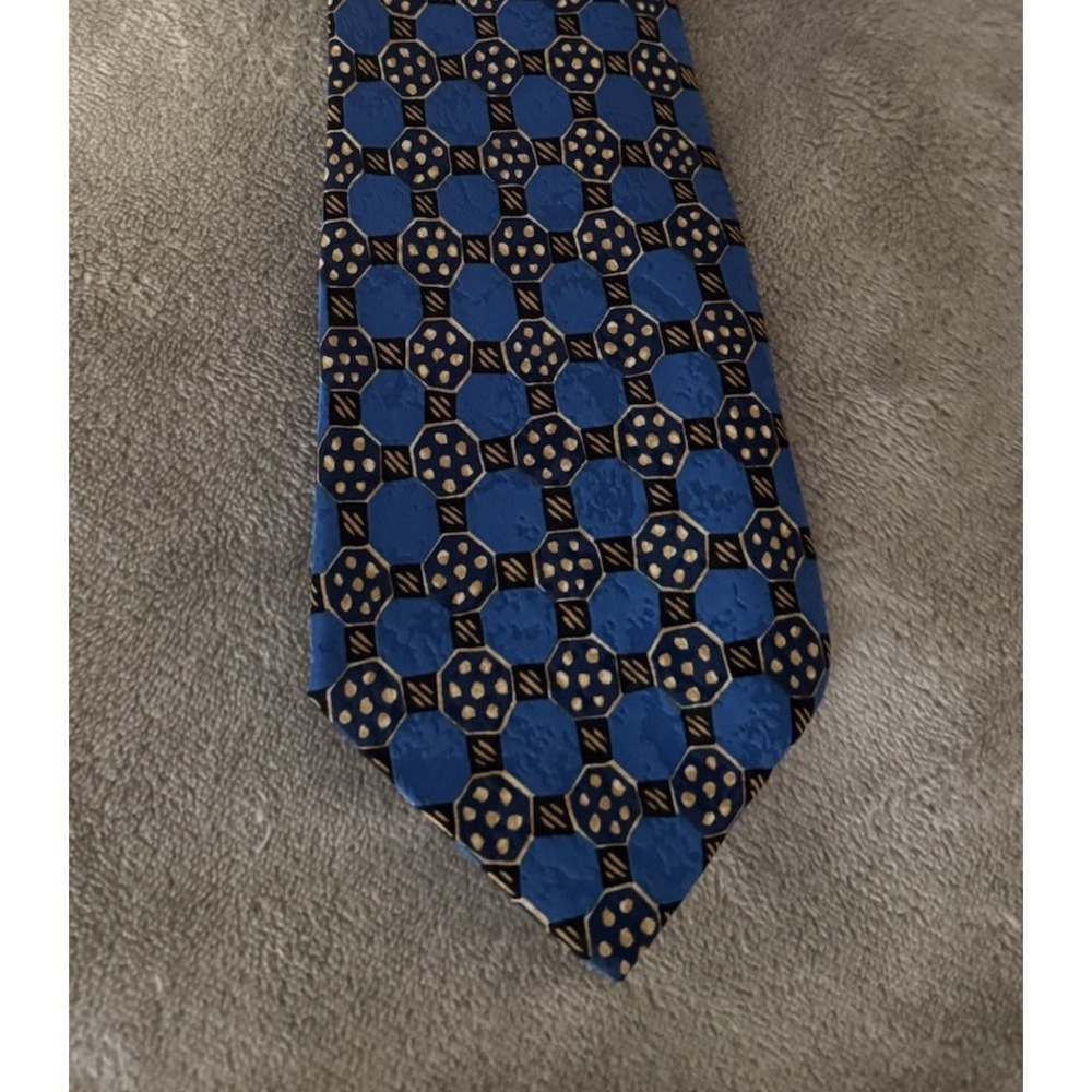 Fumagalli's Blue Geometric Silk Tie‎ Made in Italy Hand Made Octagon Pattern